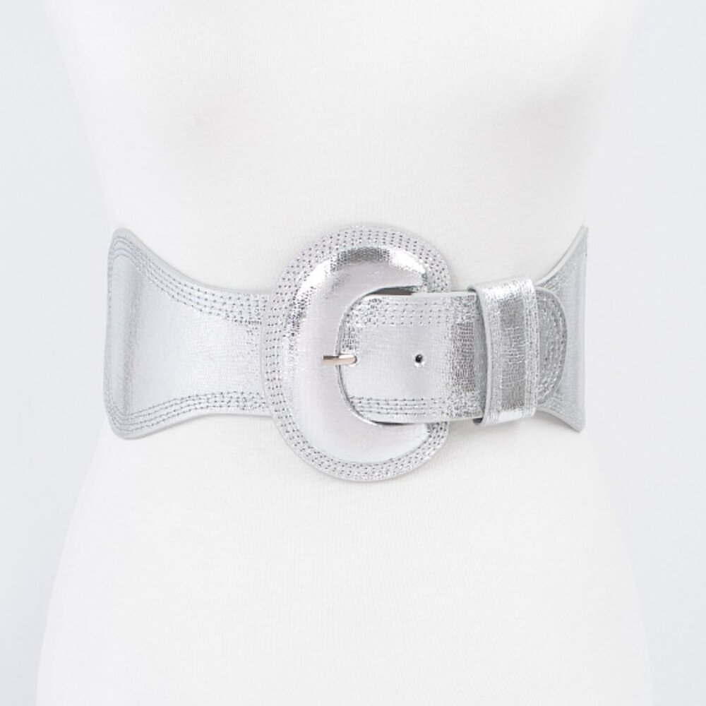 BNWT Plus Size Metallic Silver Elastic Wide Belt Fashion Belt Silver XL …